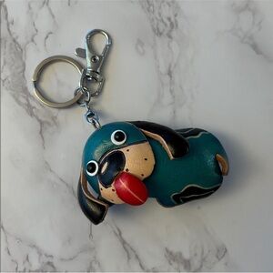 NEW Blue Teal Dog Bulldog Leather Plush 3D Keychain Keyring Handbag Purse Charm